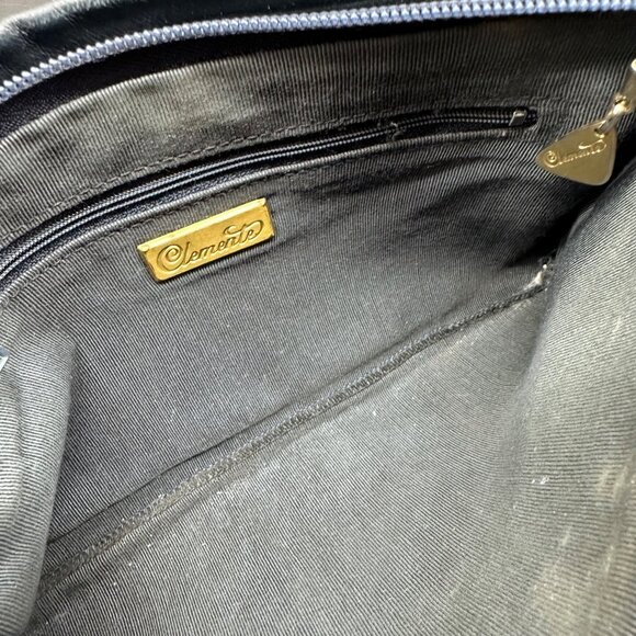 Vintage Navy Blue Purse Gold Accents Shoulder Strap 1980s Clemente Retro Bag - Picture 7 of 9